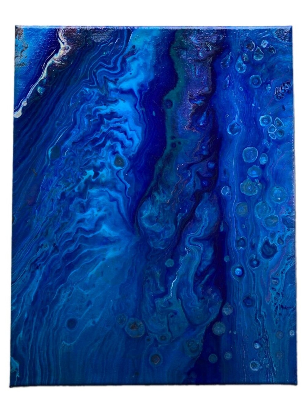 Abstract Fluid Pour Painting Blue Acrylic 11" x 14" Home Decor Wall Art